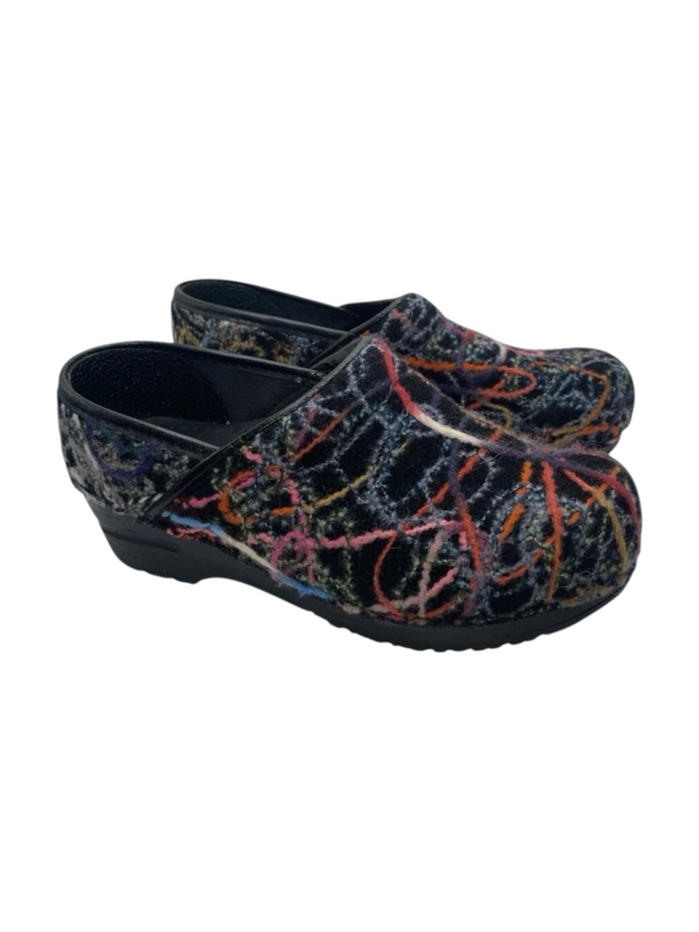 Dansko Clogs Women's US‎ 6.5-7 Black Scribble Wool Anti-Fatigue EU 37